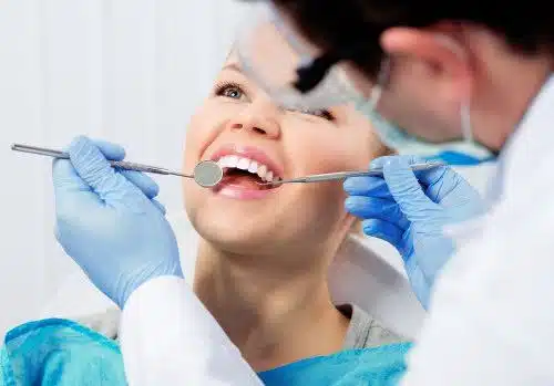 Woman consulting doctor about dental overcrowding
